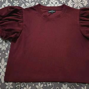 KASSUALLY Burgundy Solid Knitted Top