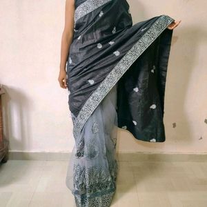 Black And Grey Partywear Saree 🖤