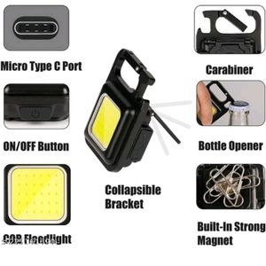 The Genuine Keychain LED Light with Bottle Opener, Magnetic Base and Folding Bracket Mini COB 500 Lumens Rechargeable Emergency Light