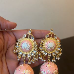 Pink Kundan Stylish Jhumka With Pearl