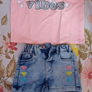 Blue Short And Peach Tshirt Set