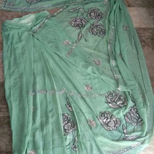 pista green 💚 fancy ready to wear saree & blouse