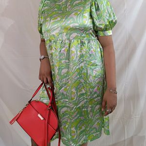 Green Abstract Print Fit & Flare Dress