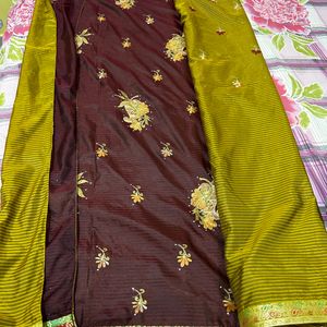 Olive Green Embroidered Beautiful Saree