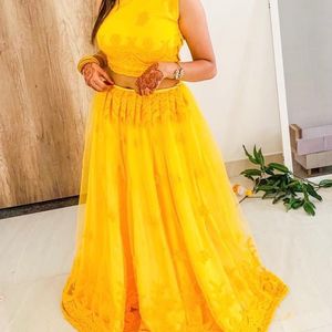 Yellow Crop Top And Lehenga