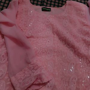 Pink Embroidery Heavy Kurti