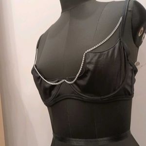 Leather Type Chained Bra 36B