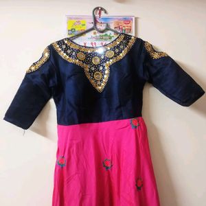 Navy Blue And Pink Women's Gown One Piece