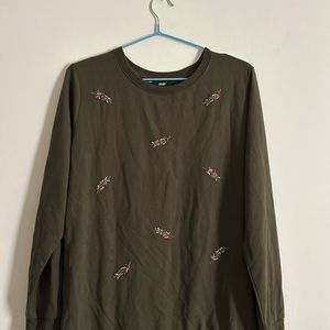 Beaded Detail Olive Green Sweatshirt