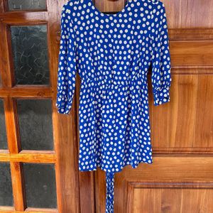 Zara Polka Dot Tie At Waist Dress