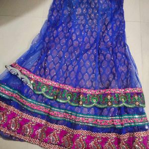 Embroidered Blue Silk Blend Ethnic Skirt