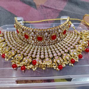 Kundan Necklace Heavy, Peora Gold Toned & Red Kundan Embellished Jewellery Set