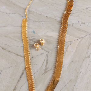 Laxmi Coins Long Necklace With Meena Work Earrings