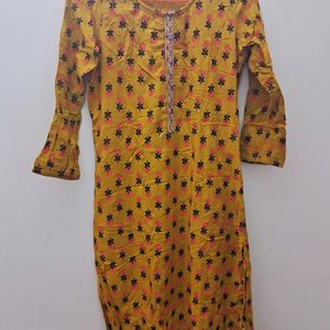 Printed Mustard Yellow Kurta