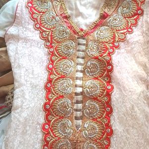 Off White-red Anarkali Kurta Set