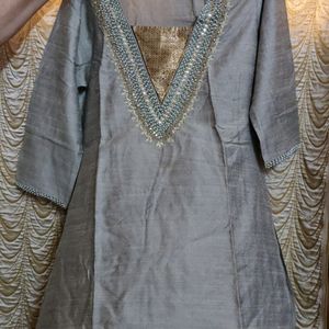 Juliet Grey Gold Kurti With Little Stone Work