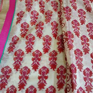 Off White And Red Half Half Kota Saree