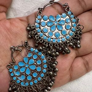 Blue & Silver Chandbali Earrings