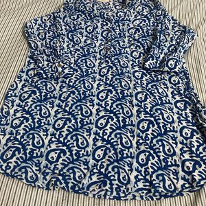 Blue & White Short Kurta With One Pocket