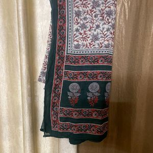 Elegant Green Printed Kurta with Pants and Dupatta