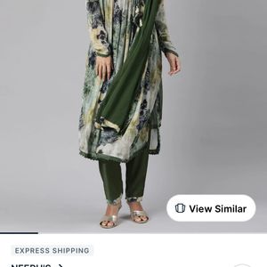 Neerus Green Kurta & Trouser With Dupatta Size XL