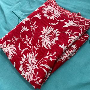 Red and white Floral Saree