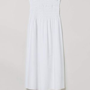 Smock Topped White Cotton Dress