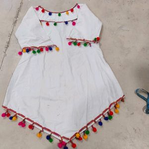 White Kurti With Pompom