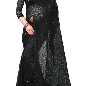 Belt Style Net Black Saree With Blouse