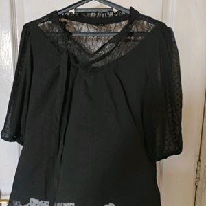 Antheaa Black Net Georgette Top