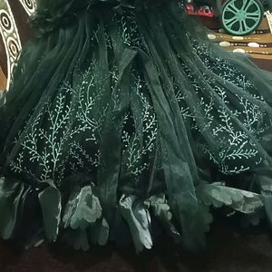 Black Velvet Ballon Frock With Attached Net