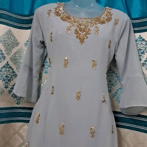 Greyish Sky-blue Sharara Set