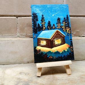 Mini Winter Landscape Painting With Stand