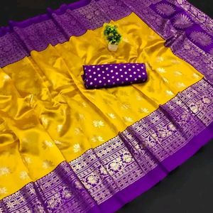 Yellow Art Silk Printed Sarees For Women