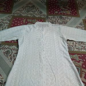 white cotton chikankari design kurti