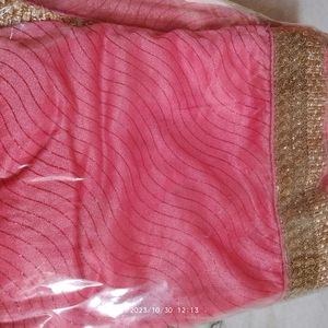 Heavy Work Pink Colour Saree,..With Paticot And  B