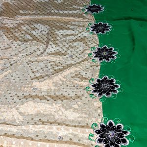 Green And Gold Embroidered Fancy Saree