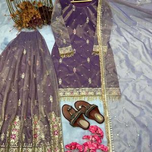 Pur Twil Gold Net Top Plazzo & Dupatta Set*👗