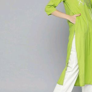 Lime Green #Kurta In Yoke Design