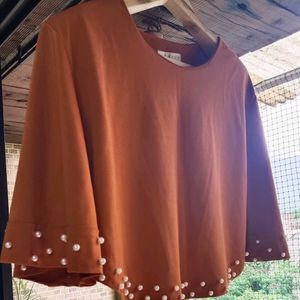 Beautiful Brown Top With Pearls