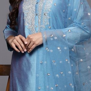 Blue Chanderi Silk Dress With Payjama and Duppata