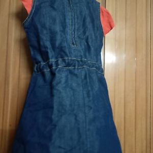 Combo of 2 Denim Frock With Orange T.Shirt