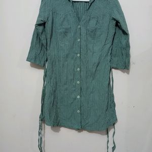 Women Green Check Tunic With Front Opening