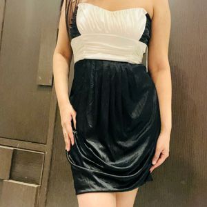 Black And White Satin Bustier Dress