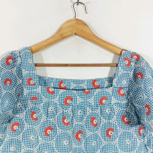 Blue Embroidered Casual Top (Women)