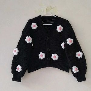 Crochet Daisy Black Cardigan