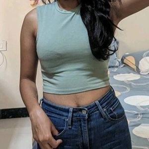 Zara Green Cotton Crop Top