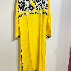 Yellow Printed Kurti