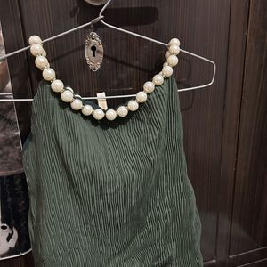 Green Top With Pearls Detailing Neck