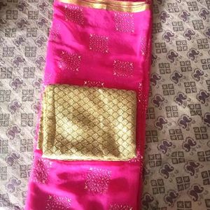 😍🆕Chiffon Pink Lace border Saree With Blouse